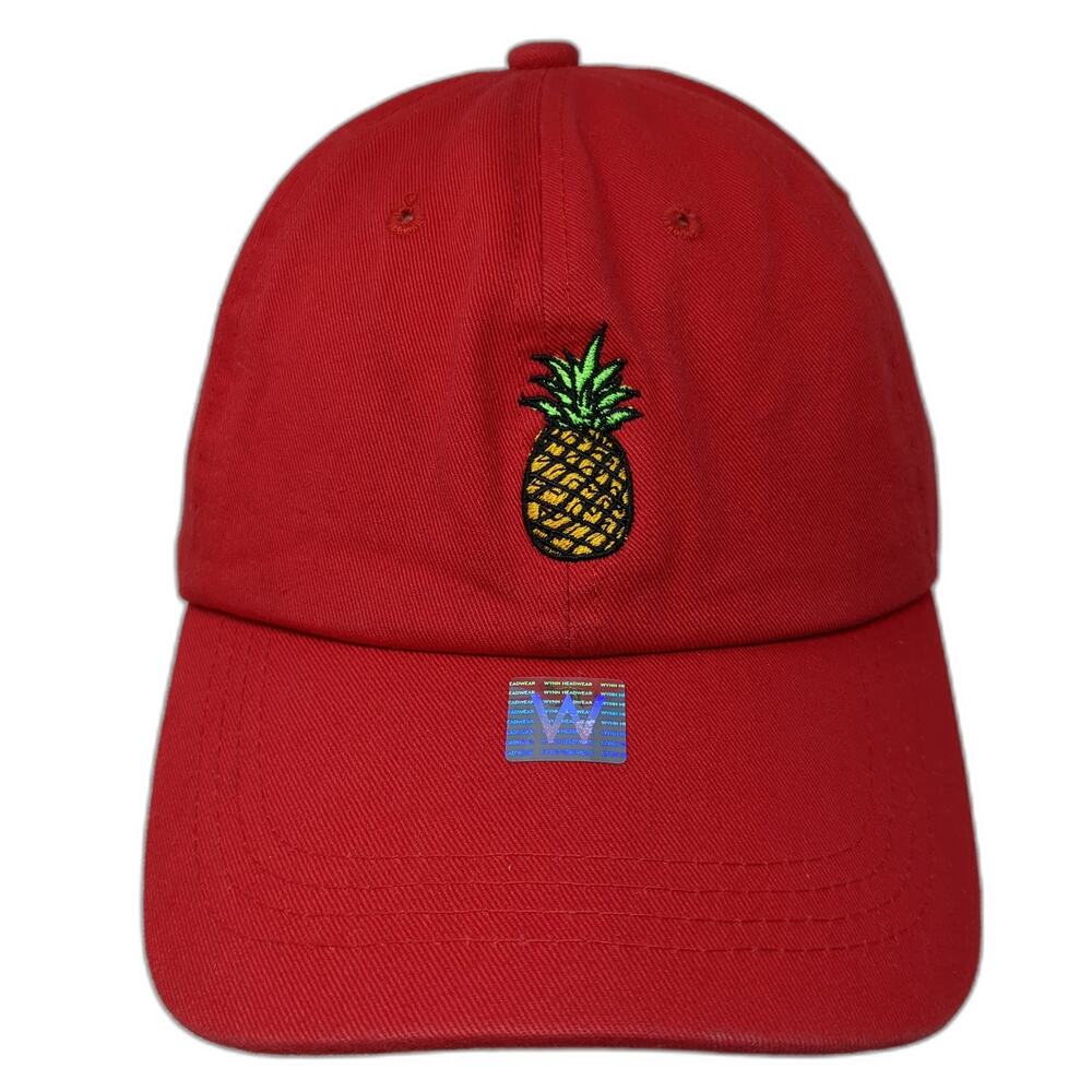 Pineapple Logo Slideback Baseball Cap Red One Size Adjustable Embroidered WYNN